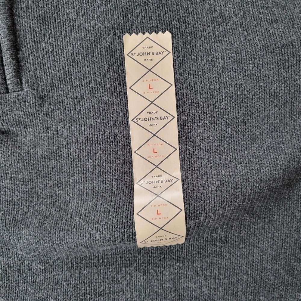 St. Johns Bay NWT Men's grey knit legacy zip neck pullover 1/2 zip sweater L - Picture 2 of 7